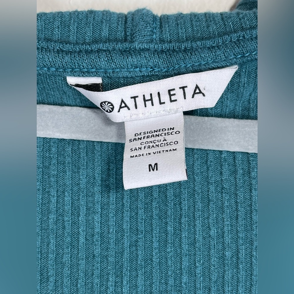 ATHLETA Women’s Pranayama Long Ribbed Hooded Cardigan Teal Size Medium - Picture 5 of 11